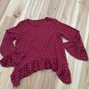 Harlowe & graham ruffle blouse. Red print. Size small.